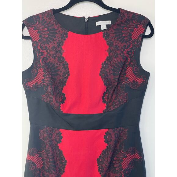 New York & Company Lace Print Shift Dress Cap Sleeve Red Black Women's Size 4 - Picture 3 of 11